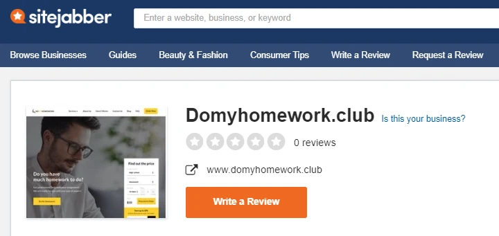 DoMyHomeworkClub review on Sitejabber